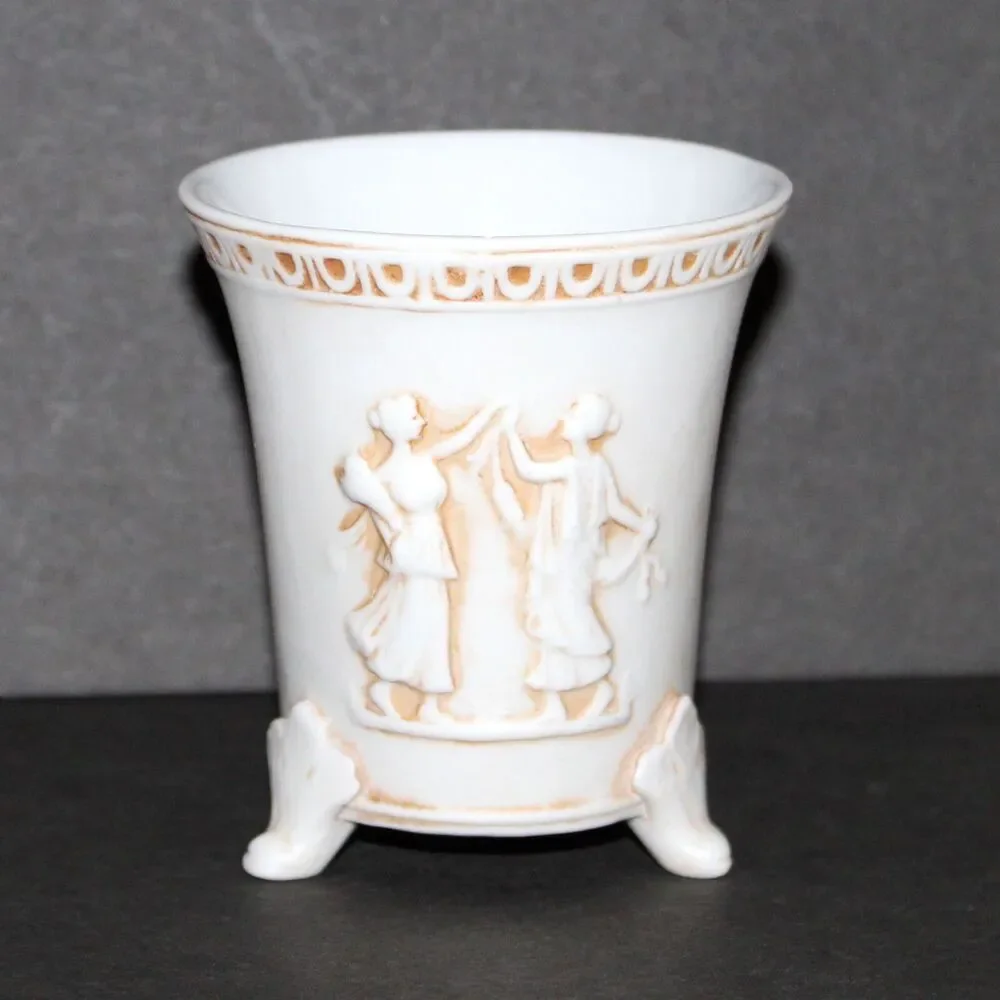 Vintage Vase Cup footed bisque porcelain Greek Classical Mythological